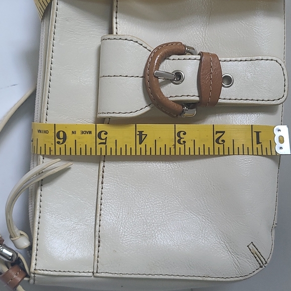 Cowhide leather Etienne Aigner cream & brown baguette purse 10x6x3. 90's - Picture 7 of 10